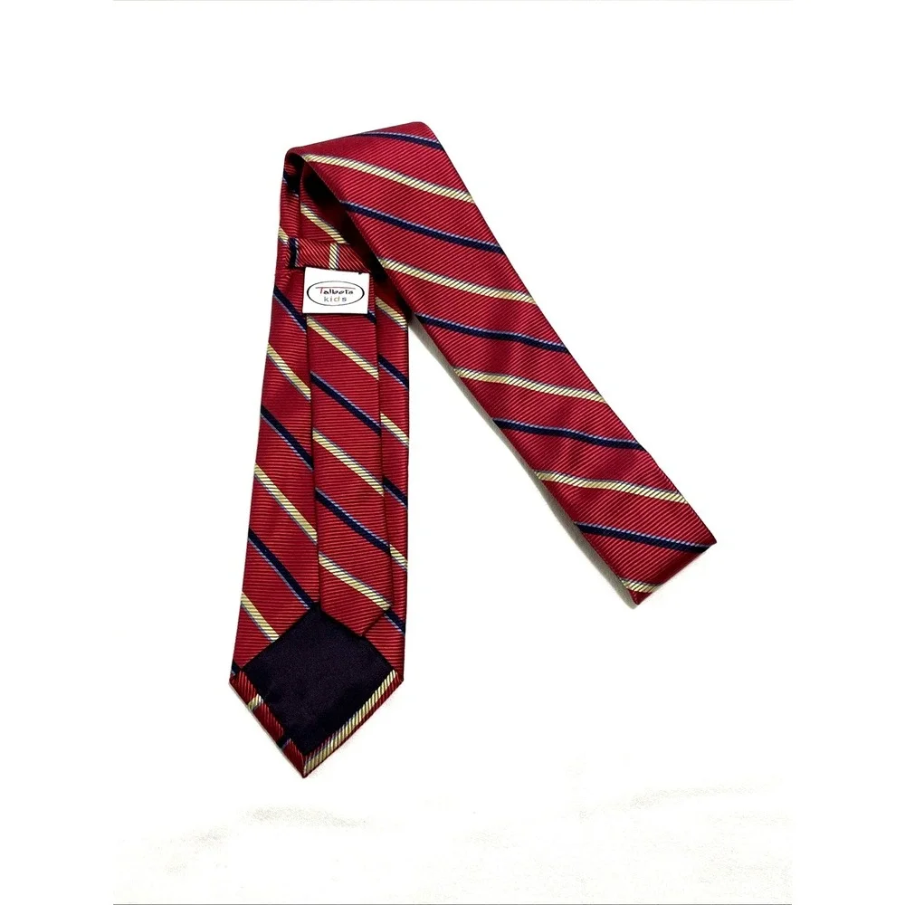 Vtg Talbots Kids Boys Silk Tie Red w/ Blue & Yellow Diagonal Stripe 3
